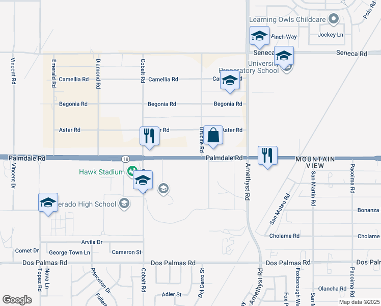 map of restaurants, bars, coffee shops, grocery stores, and more near 13476 Palmdale Road in Victorville