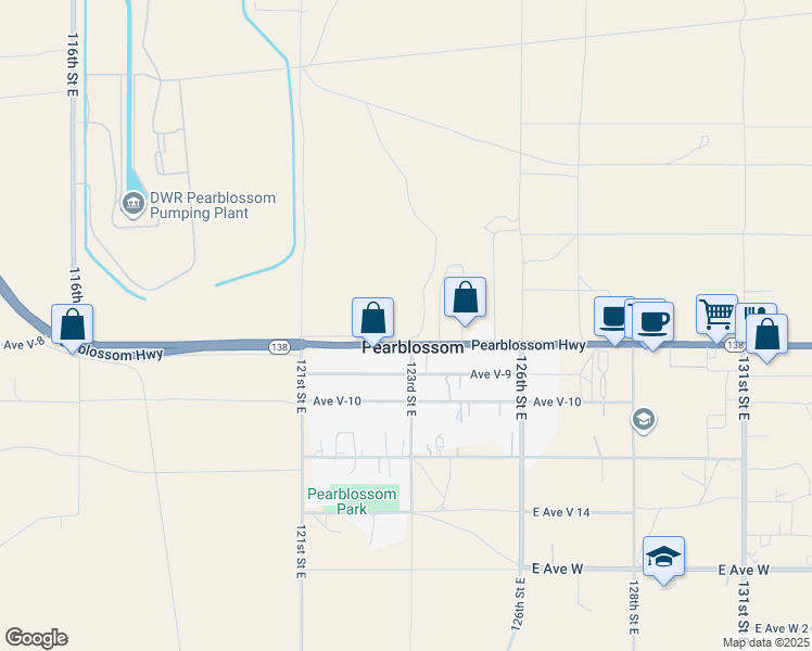 map of restaurants, bars, coffee shops, grocery stores, and more near in Pearblossom
