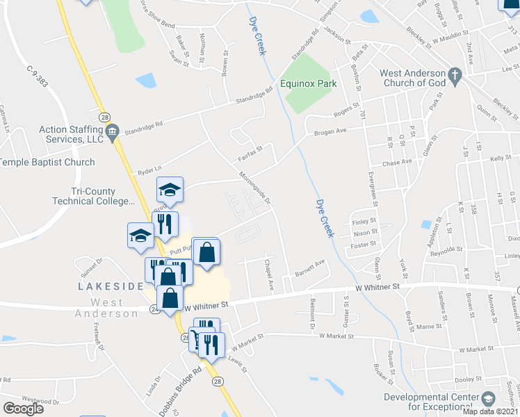 map of restaurants, bars, coffee shops, grocery stores, and more near 212 Hales Drive in Anderson