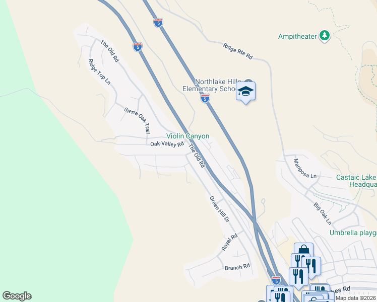 map of restaurants, bars, coffee shops, grocery stores, and more near 28409 Victoria Road in Castaic