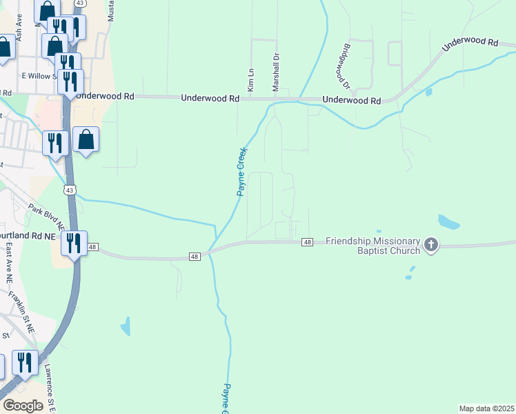 map of restaurants, bars, coffee shops, grocery stores, and more near 575 Payne Creek in Russellville