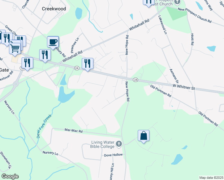 map of restaurants, bars, coffee shops, grocery stores, and more near 5101 Persimmon Lane in Anderson