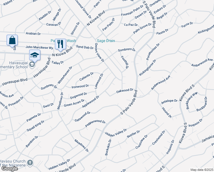 map of restaurants, bars, coffee shops, grocery stores, and more near 3147 Applewood Drive in Lake Havasu City