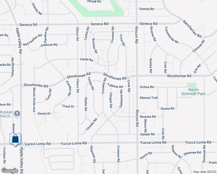 map of restaurants, bars, coffee shops, grocery stores, and more near 14074 Chogan Road in Apple Valley