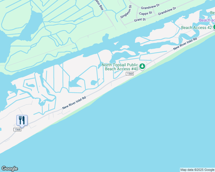 map of restaurants, bars, coffee shops, grocery stores, and more near 1148 New River Inlet Road in North Topsail Beach