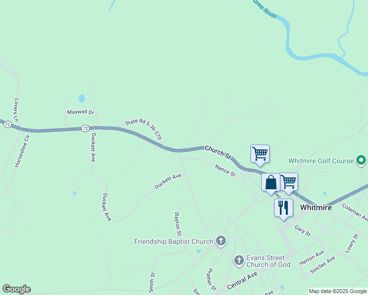 map of restaurants, bars, coffee shops, grocery stores, and more near 1073 Church Street in Whitmire