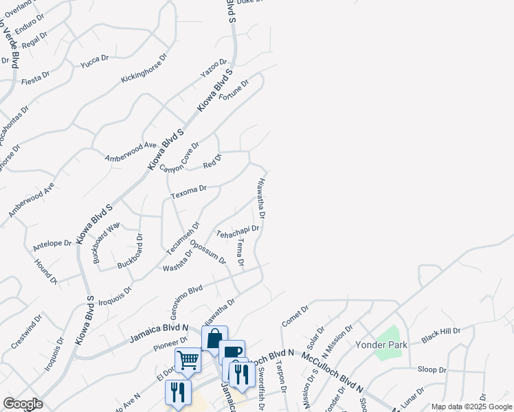 map of restaurants, bars, coffee shops, grocery stores, and more near 3769 Hiawatha Drive in Lake Havasu City