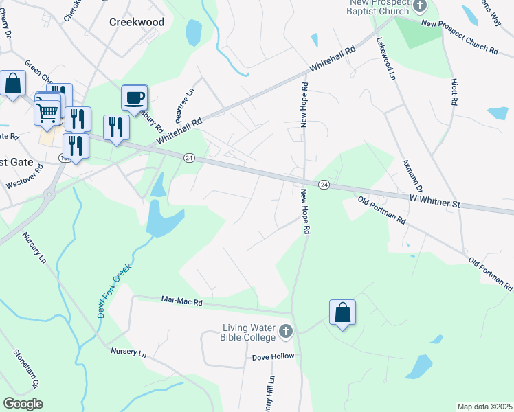 map of restaurants, bars, coffee shops, grocery stores, and more near 5101 Persimmon Lane in Anderson