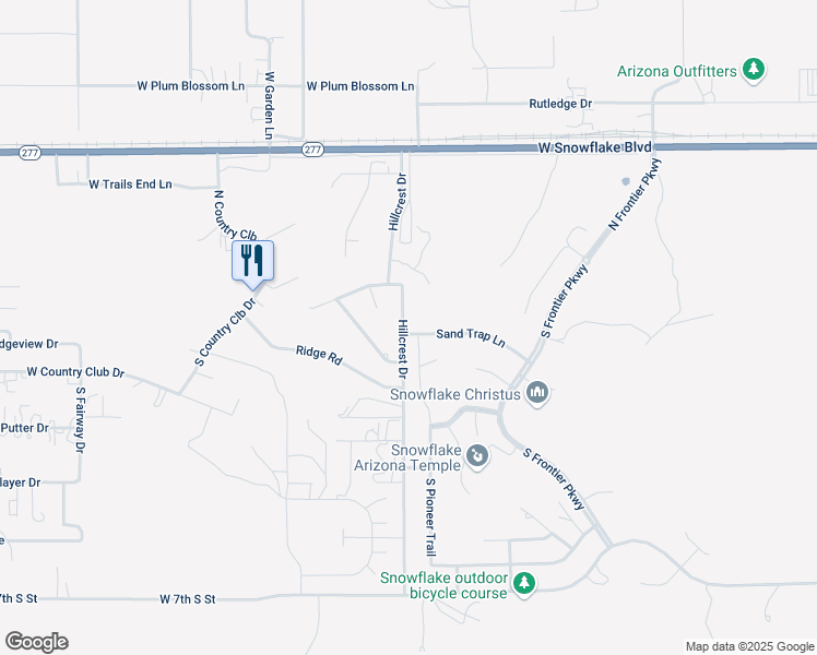 map of restaurants, bars, coffee shops, grocery stores, and more near 117 Hillcrest Drive in Snowflake