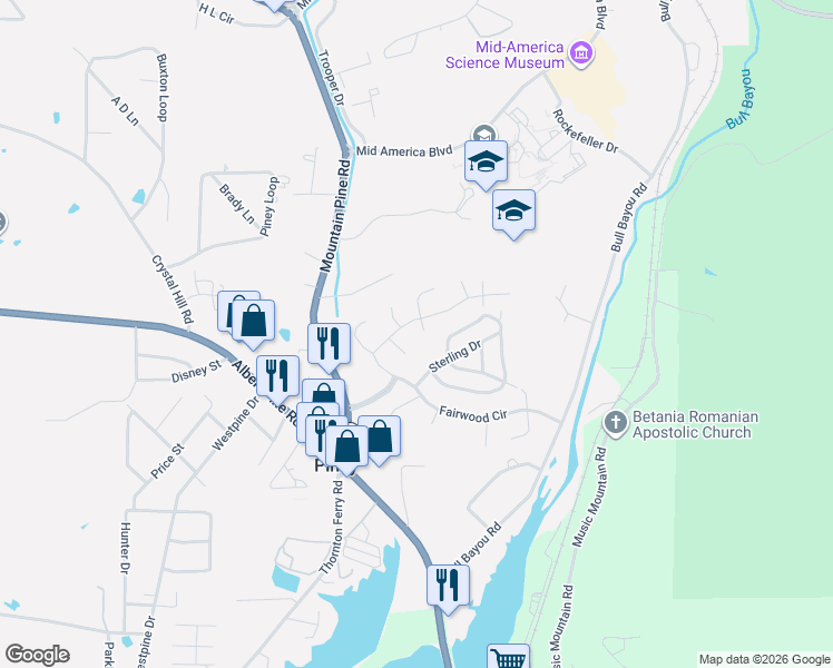 map of restaurants, bars, coffee shops, grocery stores, and more near 222 Fairwood Circle in Hot Springs