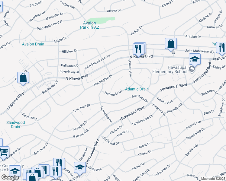 map of restaurants, bars, coffee shops, grocery stores, and more near 2520 Hacienda Place in Lake Havasu City
