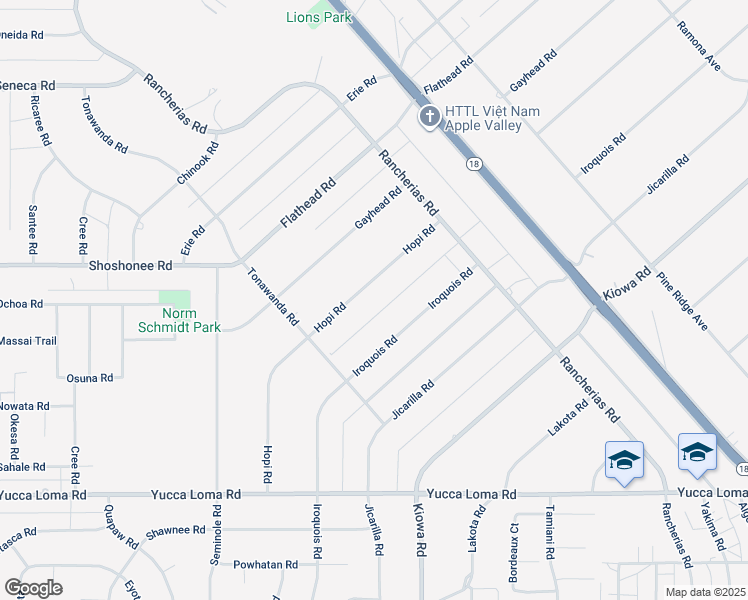 map of restaurants, bars, coffee shops, grocery stores, and more near 14101 Hopi Road in Apple Valley
