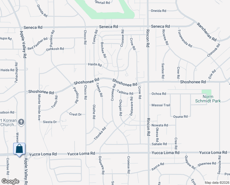 map of restaurants, bars, coffee shops, grocery stores, and more near 14074 Chogan Road in Apple Valley