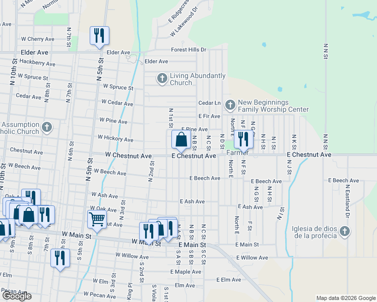 map of restaurants, bars, coffee shops, grocery stores, and more near 201 East Chestnut Avenue in Duncan