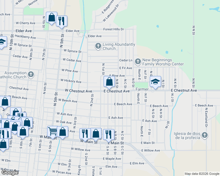map of restaurants, bars, coffee shops, grocery stores, and more near 201 East Chestnut Avenue in Duncan