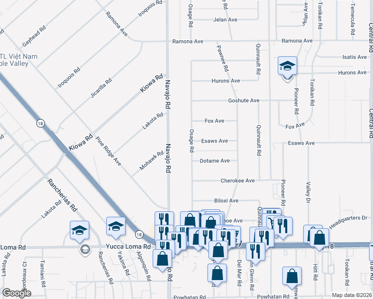 map of restaurants, bars, coffee shops, grocery stores, and more near 14074 Osage Rd in Apple Valley