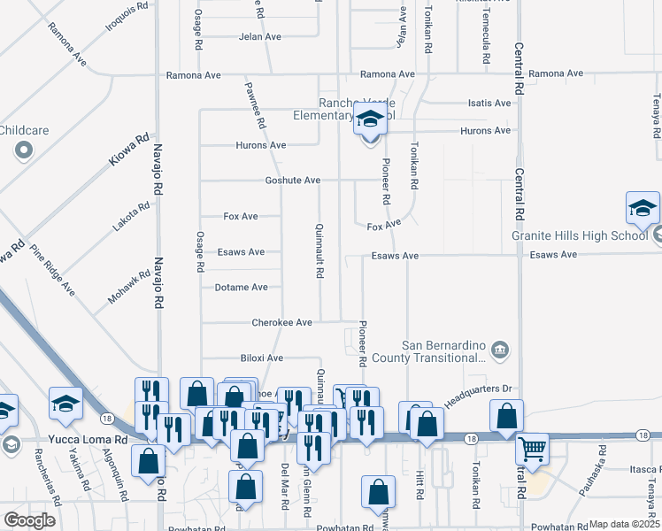 map of restaurants, bars, coffee shops, grocery stores, and more near 22120 Esaws Avenue in Apple Valley