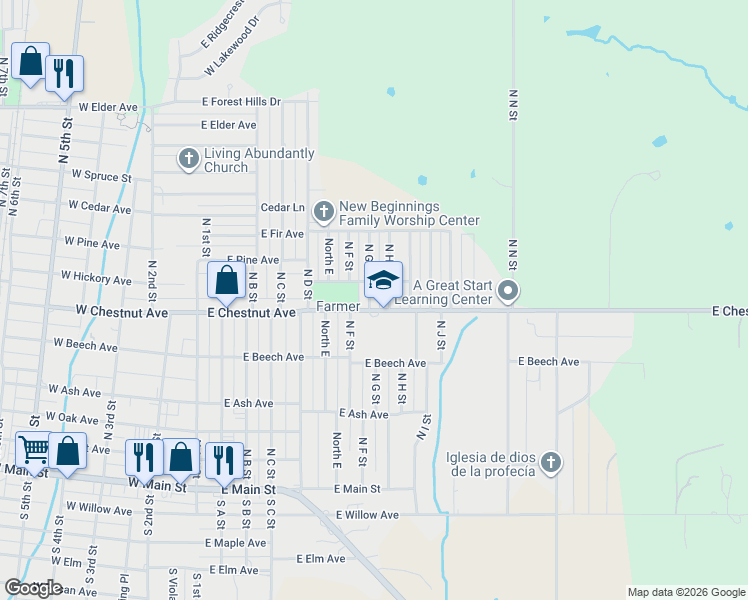 map of restaurants, bars, coffee shops, grocery stores, and more near 504 North G Street in Duncan