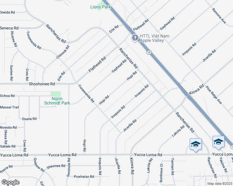 map of restaurants, bars, coffee shops, grocery stores, and more near 14101 Hopi Road in Apple Valley