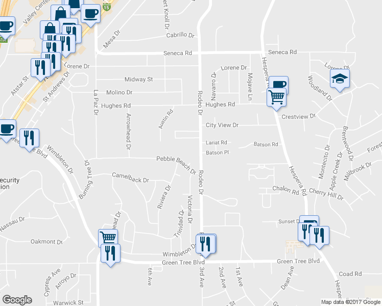 map of restaurants, bars, coffee shops, grocery stores, and more near 14140 Rodeo Dr in Victorville
