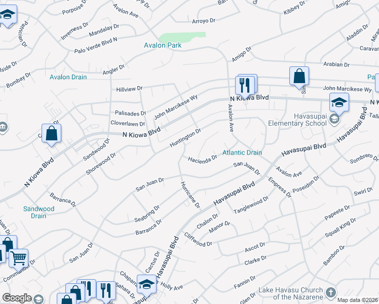 map of restaurants, bars, coffee shops, grocery stores, and more near 1048 Hurricane Dr in Lake Havasu City