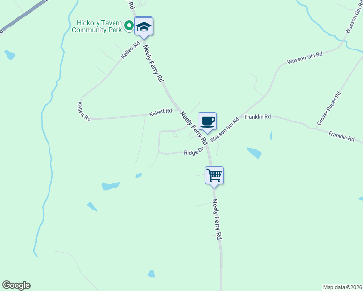 map of restaurants, bars, coffee shops, grocery stores, and more near 382 Ridge Drive in Laurens