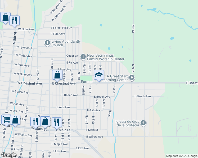 map of restaurants, bars, coffee shops, grocery stores, and more near 504 North G Street in Duncan