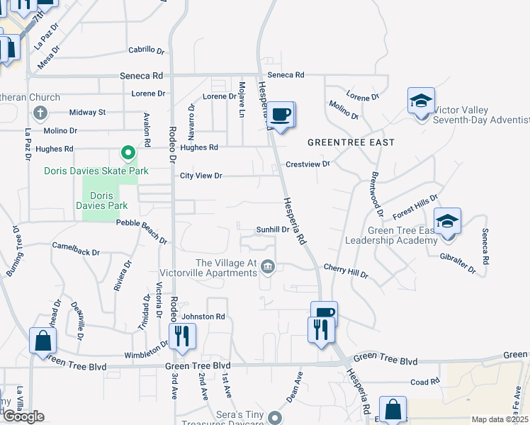 map of restaurants, bars, coffee shops, grocery stores, and more near 16753 Batson Road in Victorville