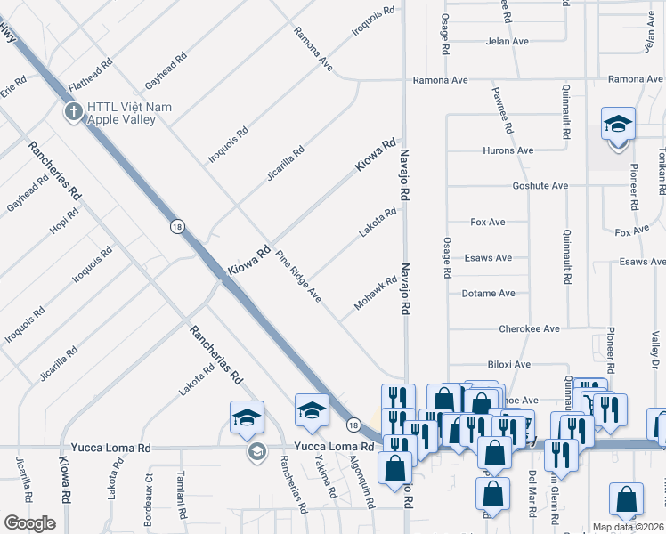 map of restaurants, bars, coffee shops, grocery stores, and more near 14099 Lakota Road in Apple Valley