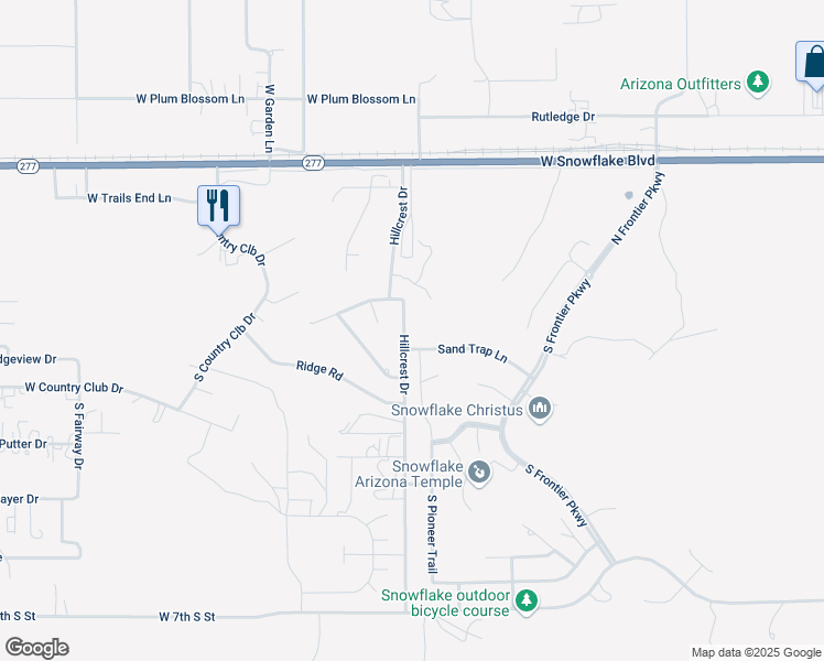 map of restaurants, bars, coffee shops, grocery stores, and more near 117 Hillcrest Drive in Snowflake