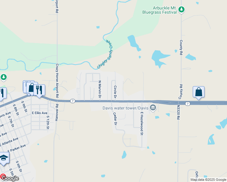 map of restaurants, bars, coffee shops, grocery stores, and more near 107 Circle Drive in Davis
