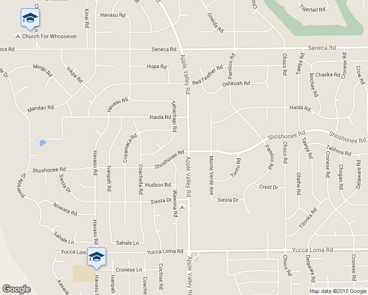 map of restaurants, bars, coffee shops, grocery stores, and more near 19282 Shoshonee Road in Apple Valley