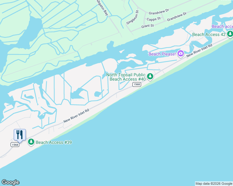 map of restaurants, bars, coffee shops, grocery stores, and more near Topsail Villas in North Topsail Beach