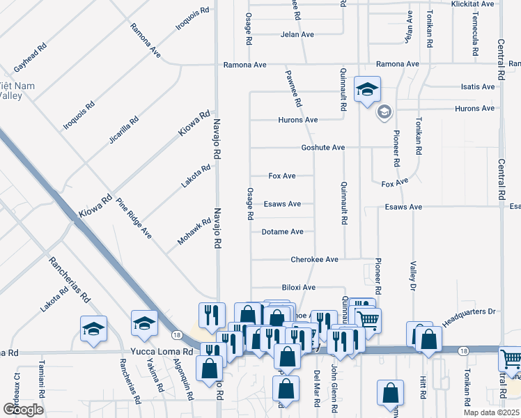 map of restaurants, bars, coffee shops, grocery stores, and more near 21819 Esaws Avenue in Apple Valley