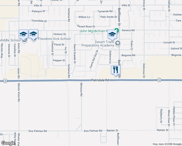 map of restaurants, bars, coffee shops, grocery stores, and more near 11075 Paso Blanco Avenue in Adelanto