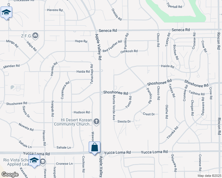 map of restaurants, bars, coffee shops, grocery stores, and more near 14118 Monte Verde Avenue in Apple Valley