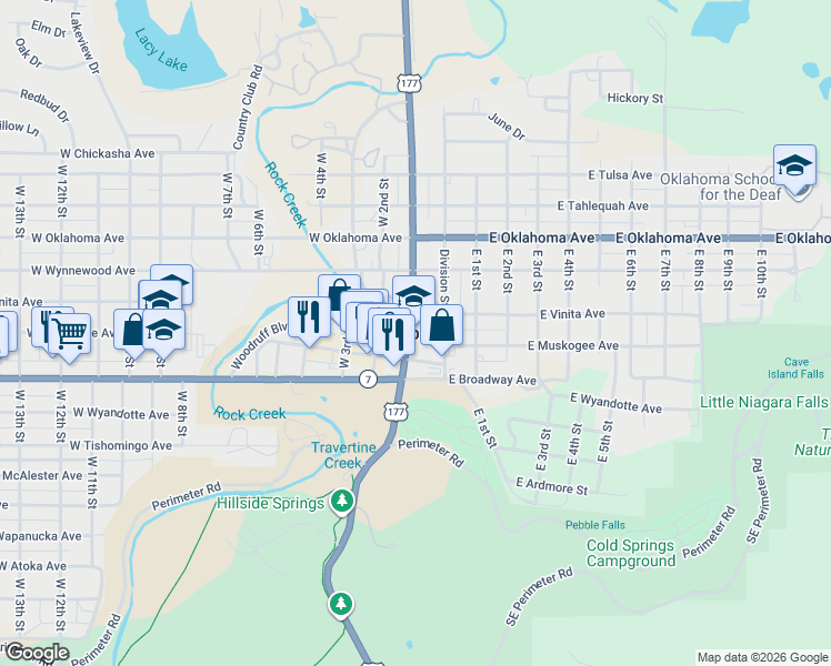 map of restaurants, bars, coffee shops, grocery stores, and more near in Sulphur