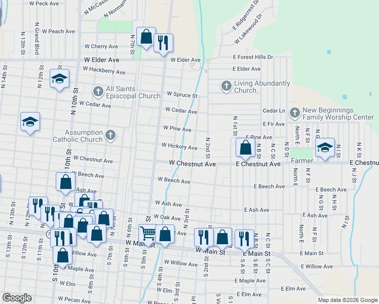 map of restaurants, bars, coffee shops, grocery stores, and more near 505 North 3rd Street in Duncan