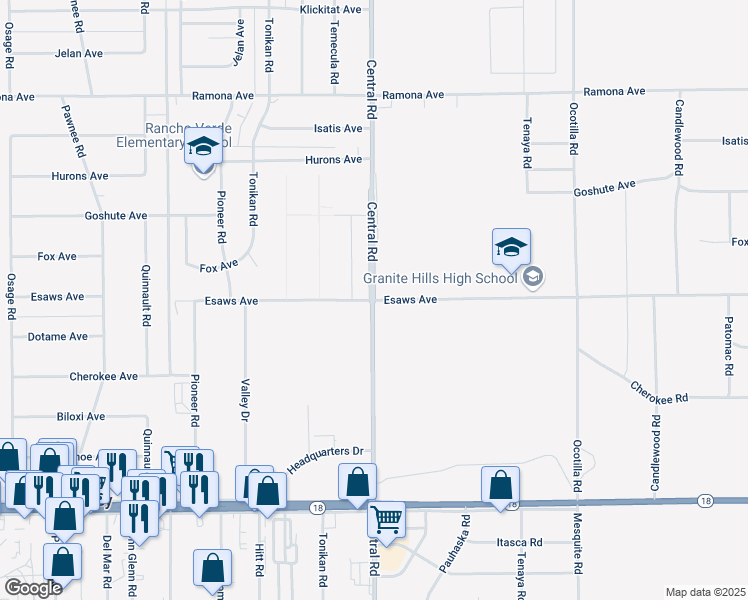 map of restaurants, bars, coffee shops, grocery stores, and more near Esaws Avenue in Apple Valley