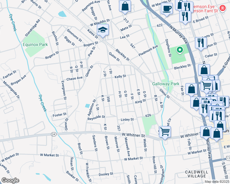 map of restaurants, bars, coffee shops, grocery stores, and more near 314 I Street in Anderson