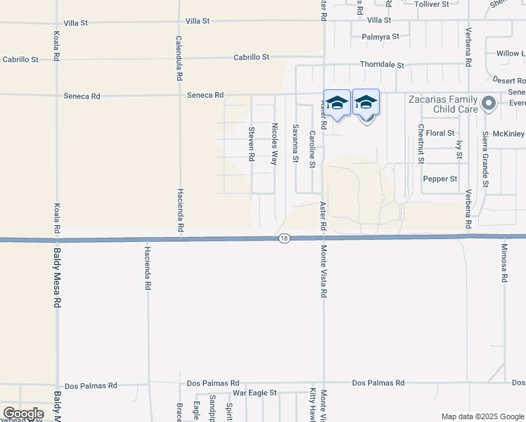 map of restaurants, bars, coffee shops, grocery stores, and more near 14122 Nicoles Way in Adelanto