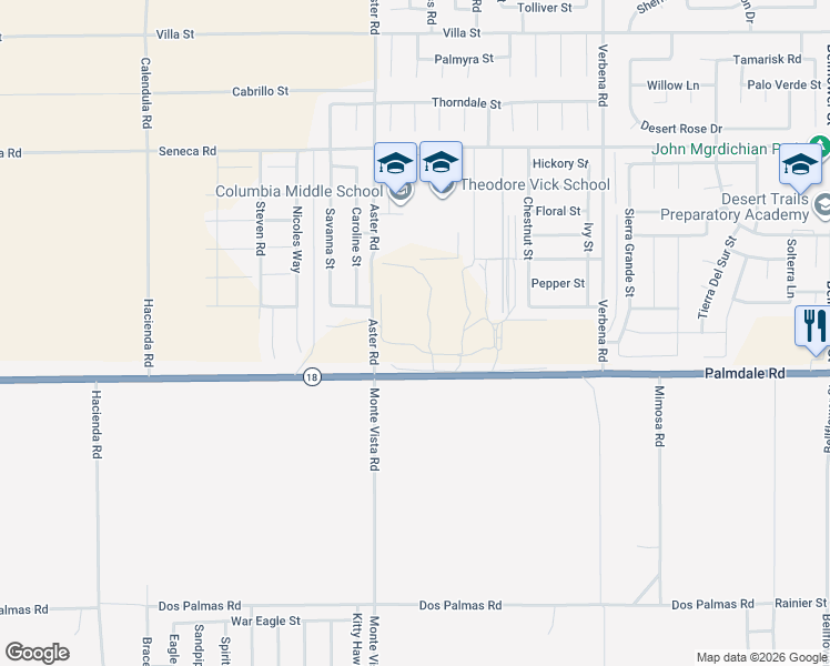 map of restaurants, bars, coffee shops, grocery stores, and more near Palmdale Road in Adelanto