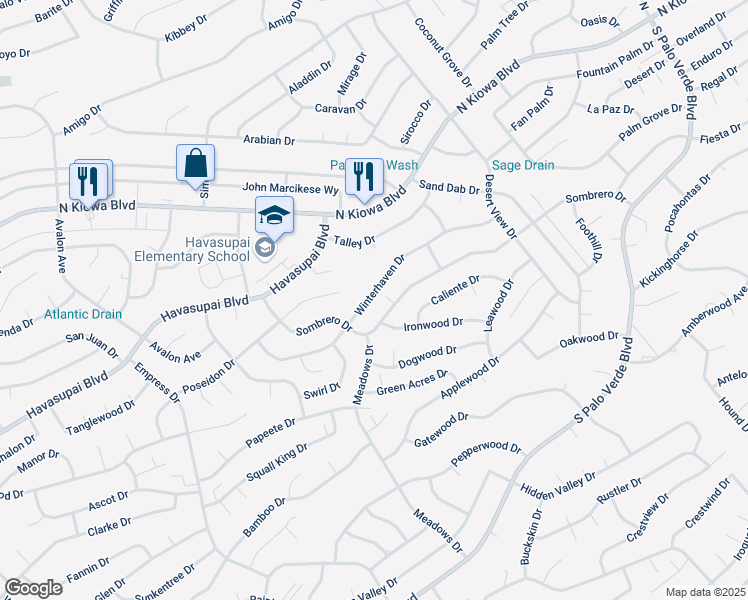 map of restaurants, bars, coffee shops, grocery stores, and more near 3008 Sombrero Drive in Lake Havasu City