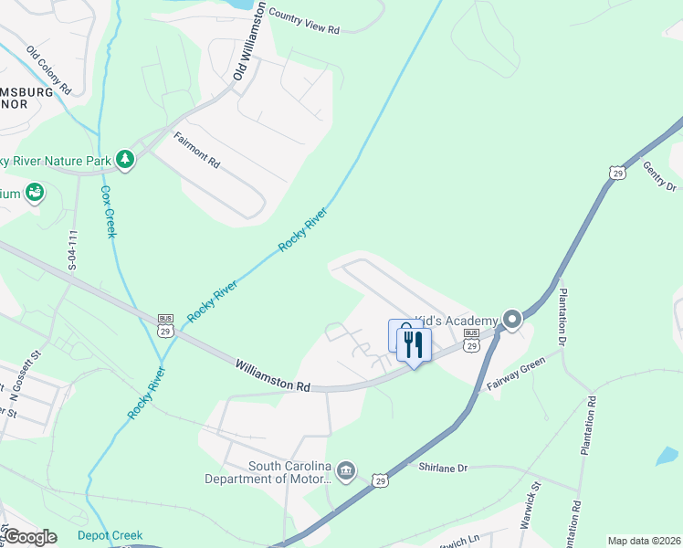 map of restaurants, bars, coffee shops, grocery stores, and more near 300 Cedar Ridge in Anderson