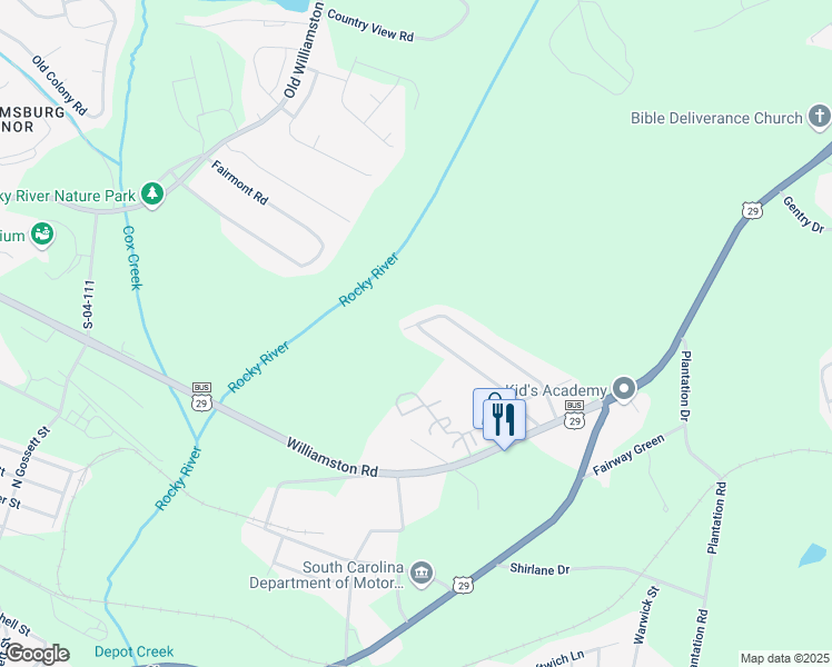 map of restaurants, bars, coffee shops, grocery stores, and more near 300 Cedar Ridge in Anderson