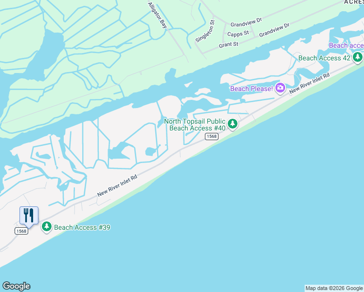 map of restaurants, bars, coffee shops, grocery stores, and more near Topsail Villas in North Topsail Beach