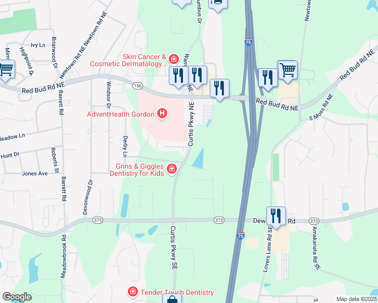 map of restaurants, bars, coffee shops, grocery stores, and more near 326 Curtis Parkway Northeast in Calhoun