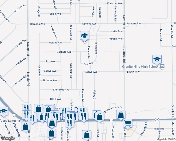 map of restaurants, bars, coffee shops, grocery stores, and more near 22192 Esaws Avenue in Apple Valley