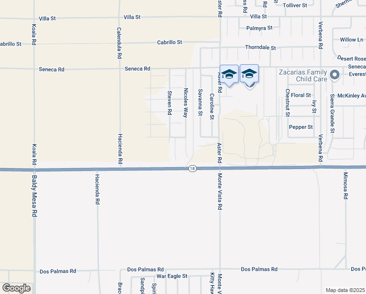 map of restaurants, bars, coffee shops, grocery stores, and more near 14182 Nicoles Way in Adelanto