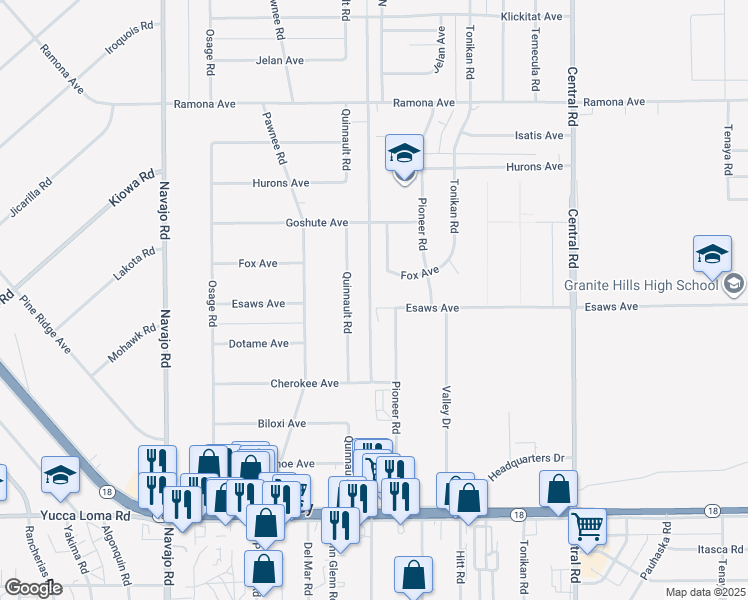 map of restaurants, bars, coffee shops, grocery stores, and more near 22120 Esaws Avenue in Apple Valley